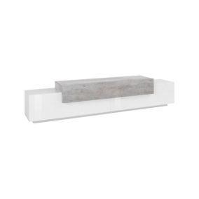 Meuble TV Dlamann, Buffet bas de salon, Base pour meuble TV, 100% Made in Italy, 240x45h52 cm, Blanc brillant et béton