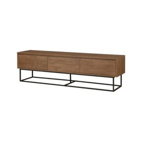 Meuble TV Dlapadul, Buffet de salon, Armoire basse pour TV, Base murale de rangement, 180x40h50 cm, Noyer et Noir