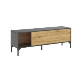 Meuble TV Dlell, Buffet bas de salon, Buffet de salon pour télévision, 132x39h44 cm, Chêne Nodi et Anthracite