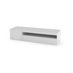 Meuble TV Dmangoni, Buffet bas de salon avec 2 portes, Base pour meuble TV, 150x40h37 cm, Blanc brillant, avec lumière LED