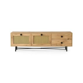 Meuble TV Dmarchin, Buffet de salon, Armoire basse pour TV, Base murale de rangement, 180x40h60 cm, Chêne et Noir