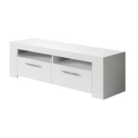 Meuble TV Dmerl, Buffet pour télévision de salon, Meuble TV 2 portes, Buffet bas pour salon, 120x42h40 cm, Blanc brillant