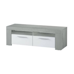 Meuble TV Dmerl, Buffet pour télévision de salon, Meuble TV 2 portes, Buffet bas pour salon, 120x42h40 cm, Blanc et Ciment