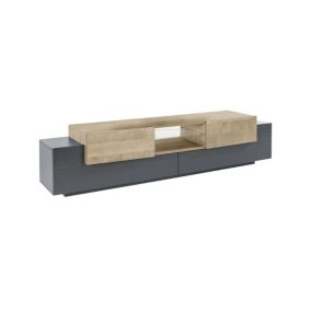 Meuble TV Dmusso, Buffet bas de salon, Base pour meuble TV, 100% Made in Italy, 220x40h51 cm, Anthracite et Erable