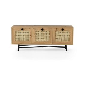 Meuble TV Dpasinat, Buffet de salon, Armoire basse pour TV, Base murale de rangement, 140x40h60 cm, Chêne et Noir