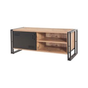 Meuble TV Dperott, Buffet de salon, Armoire basse pour TV, Base murale de rangement, 130x45h50 cm, Chêne et Noir