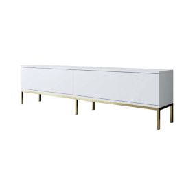 Meuble TV Dpetrell, Buffet de salon, Armoire basse pour TV, Base murale de rangement, 180x30h47 cm, Blanc et Or