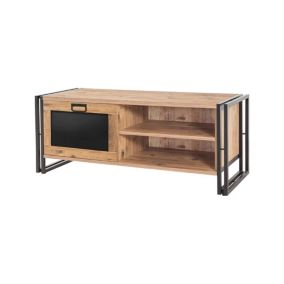 Meuble TV Dpetron, Buffet de salon, Armoire basse pour TV, Base murale de rangement, 130x45h50 cm, Chêne et Noir