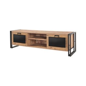 Meuble TV Dpetron, Buffet de salon, Armoire basse pour TV, Base murale de rangement, 180x45h50 cm, Chêne et Noir