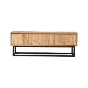 Meuble TV Dpinat, Buffet de salon, Armoire basse pour TV, Base murale de rangement, 140x40h50 cm, Chêne et Noir