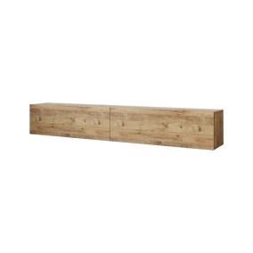 Meuble TV Dpirche, Buffet de salon, Armoire basse pour TV, Base murale de rangement, 180x32h30 cm, Chêne