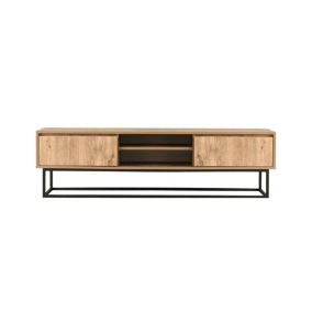 Meuble TV Dpirol, Buffet de salon, Armoire basse pour TV, Base murale de rangement, 140x40h50 cm, Noir et Chêne