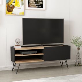 Meuble TV Dronninglund à porte 50 x 124 x 37 cm noir / effet bois en.casa