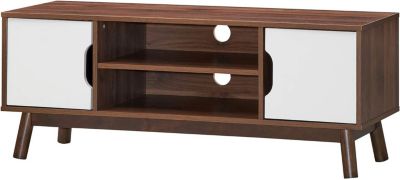 Meuble TV du Milieu du Siècle Meuble de Rangement Multifonctionnel en Bois avec 2 Portes Armoire et 2 Étagères Ouvertes