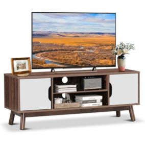 Meuble TV du Milieu du Siècle Meuble de Rangement Multifonctionnel en Bois avec 2 Portes Armoire et 2 Étagères Ouvertes