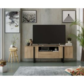 Meuble TV DUNE 2 portes 1 tiroir 55x160x40 cm mélaminé chêne TALESA