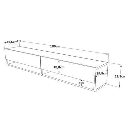 Meuble TV Eirene, Buffet de salon, Armoire basse pour TV, Base murale de rangement, 180x32h29 cm, Chêne