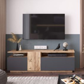 Meuble TV Elais 46,5x150x29,5 Panneau de particules Chêne clair Gris Foncé Moderne