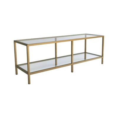 Meuble TV Electra, Buffet de salon, Armoire basse pour TV, Base murale de rangement, 130x40h45 cm, Or