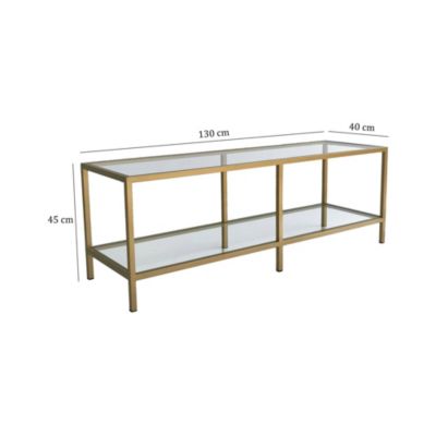 Meuble TV Electra, Buffet de salon, Armoire basse pour TV, Base murale de rangement, 130x40h45 cm, Or
