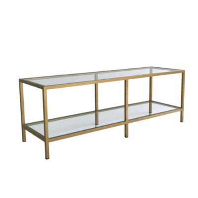 Meuble TV Electra, Buffet de salon, Armoire basse pour TV, Base murale de rangement, 130x40h45 cm, Or