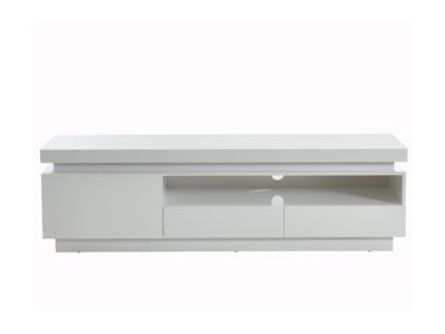 Meuble TV EMERSON II - 1 porte & 2 tiroirs - MDF laqué blanc - LEDs