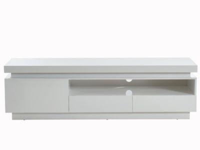 Meuble TV EMERSON II - 1 porte & 2 tiroirs - MDF laqué blanc - LEDs