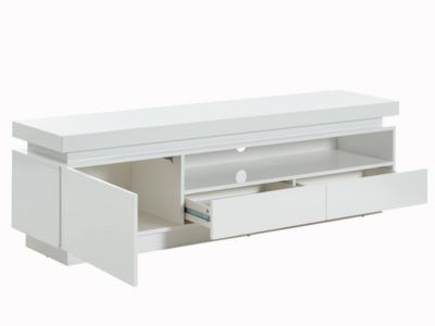 Meuble TV EMERSON II - 1 porte & 2 tiroirs - MDF laqué blanc - LEDs