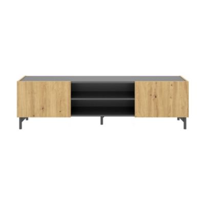 Meuble TV Emet, Buffet bas de salon, Buffet de salon pour télévision, 161x35h45 cm, Chêne noué et Anthracite