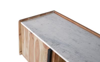 Meuble TV en acacia massif avec plateau en marbre blanc