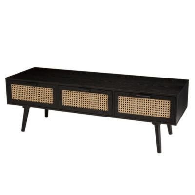 Meuble TV en bois 3 tiroirs cannage noir