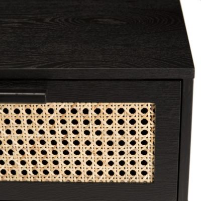 Meuble TV en bois 3 tiroirs cannage noir