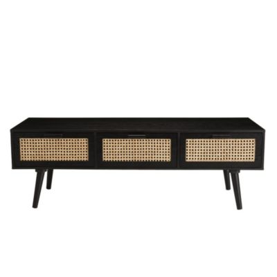 Meuble TV en bois 3 tiroirs cannage noir