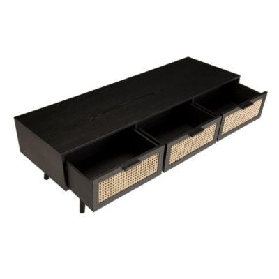 Meuble TV en bois 3 tiroirs cannage noir