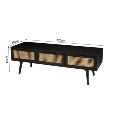 Meuble TV en bois 3 tiroirs cannage noir