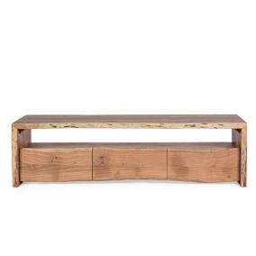 Meuble TV en bois d'acacia naturel 3 tiroirs 1 niche L160 - MIMOSA