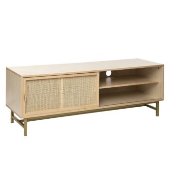 Meuble TV en Bois et Cannage Rotin 140 x 40 x 50 cm