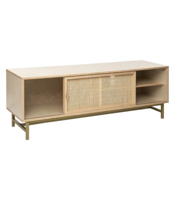 Meuble TV en Bois et Cannage Rotin 140 x 40 x 50 cm