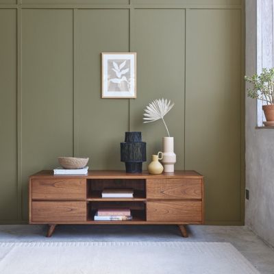 Meuble TV en bois massif 160 cm 4 tiroirs