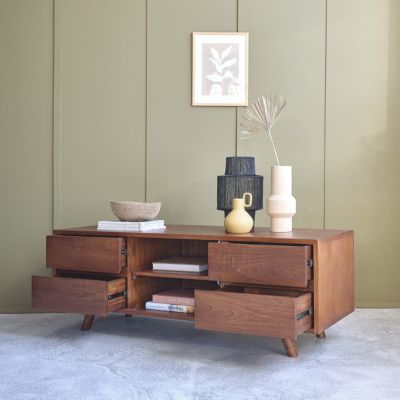 Meuble TV en bois massif 160 cm 4 tiroirs