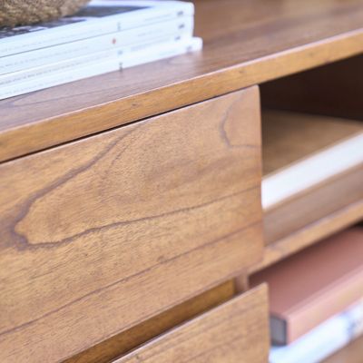 Meuble TV en bois massif 160 cm 4 tiroirs