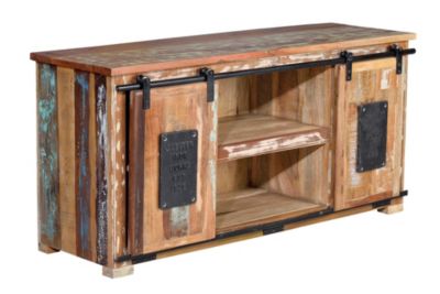 Meuble TV en bois recyclé multicolore