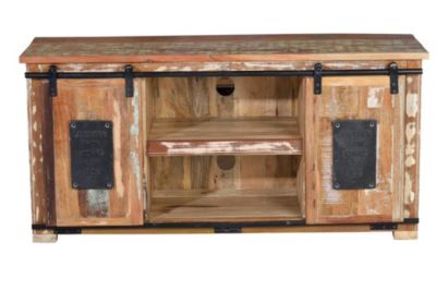 Meuble TV en bois recyclé multicolore