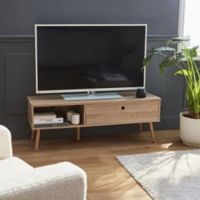 Meuble TV en décor bois 120x39x43cm - Scandi - 1 tiroir. 1 espace de rangement