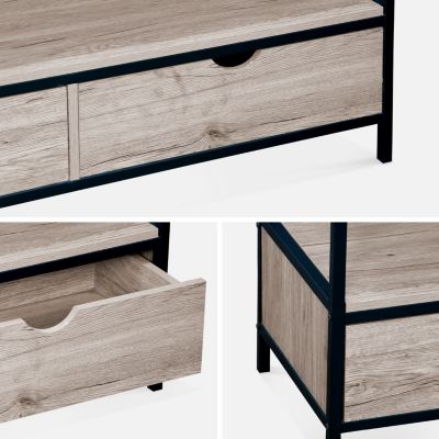 Meuble TV en décor bois et métal noir 120x39x57cm - Loft - avec 2 tiroirs