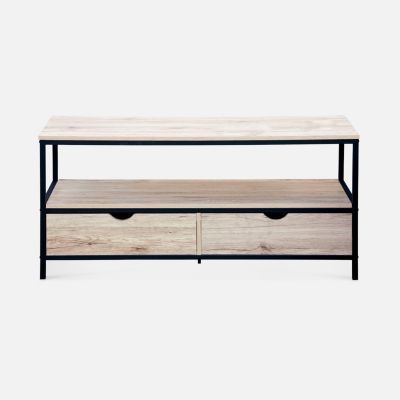 Meuble TV en décor bois et métal noir 120x39x57cm - Loft - avec 2 tiroirs