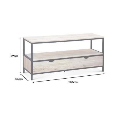 Meuble TV en décor bois et métal noir 120x39x57cm - Loft - avec 2 tiroirs