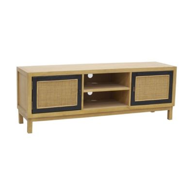 Meuble TV en manguier et cannage