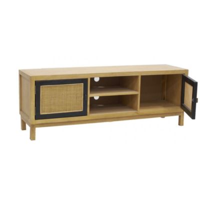 Meuble TV en manguier et cannage
