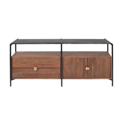 Meuble TV en marbre avec rangement en acacia massif 152 cm  Oviala